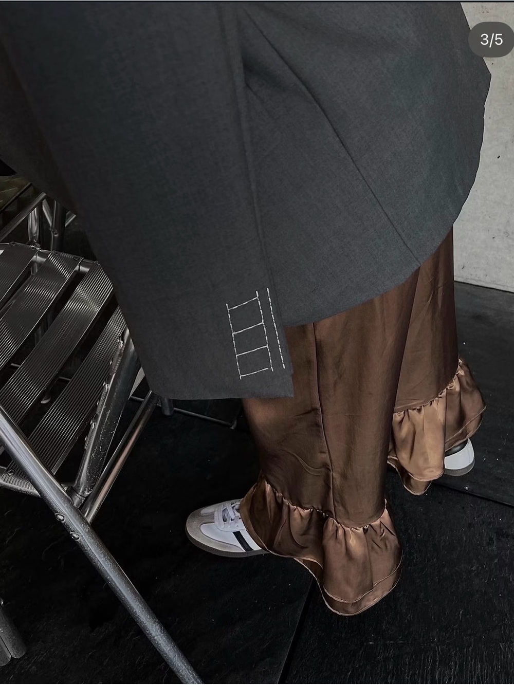Satin Wide-Leg Ruffle-Hem Pants in Bronze - Picture 4 of 6